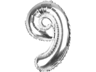 Balon foliowy srebrny cyferka "9" 80cm